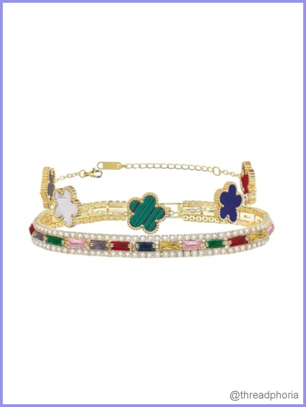 Stacked Tennis Bracelets Set - CZ Flower Bangle, Stainless Steel